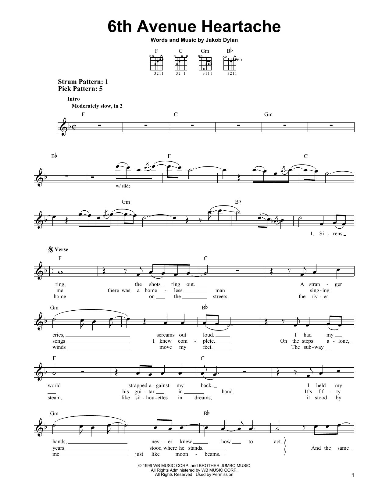 Jakob Dylan 6th Avenue Heartache sheet music notes and chords. Download Printable PDF.