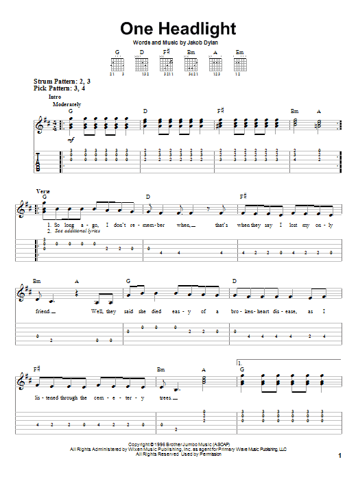 The Wallflowers One Headlight sheet music notes and chords. Download Printable PDF.