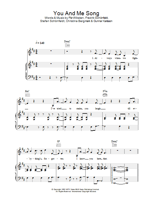 The Wannadies You And Me Song sheet music notes and chords. Download Printable PDF.