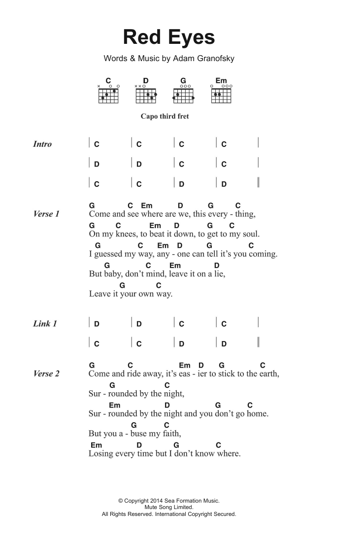 The War On Drugs Red Eyes sheet music notes and chords. Download Printable PDF.