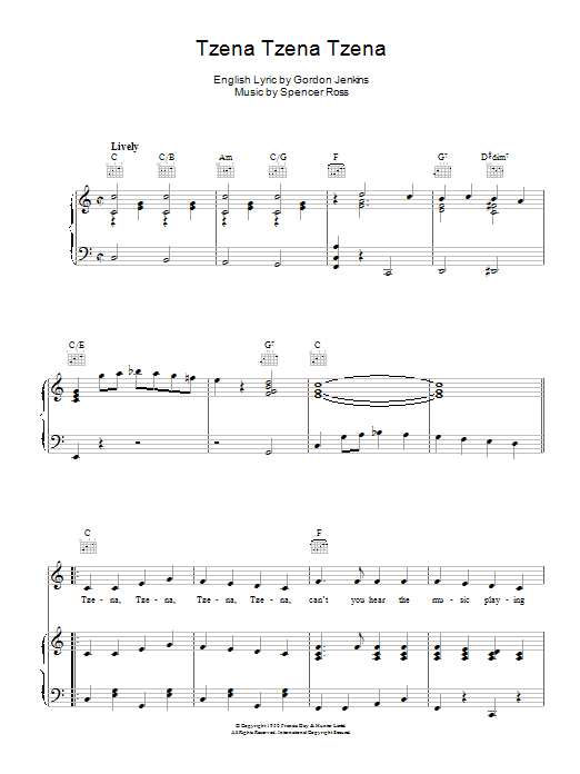 The Weavers Tzena Tzena Tzena sheet music notes and chords arranged for Piano, Vocal & Guitar Chords