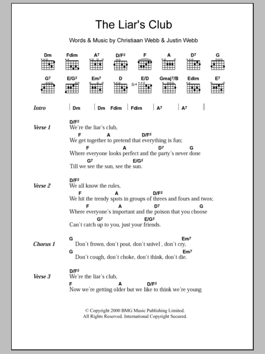 The Webb Brothers The Liar's Club sheet music notes and chords. Download Printable PDF.