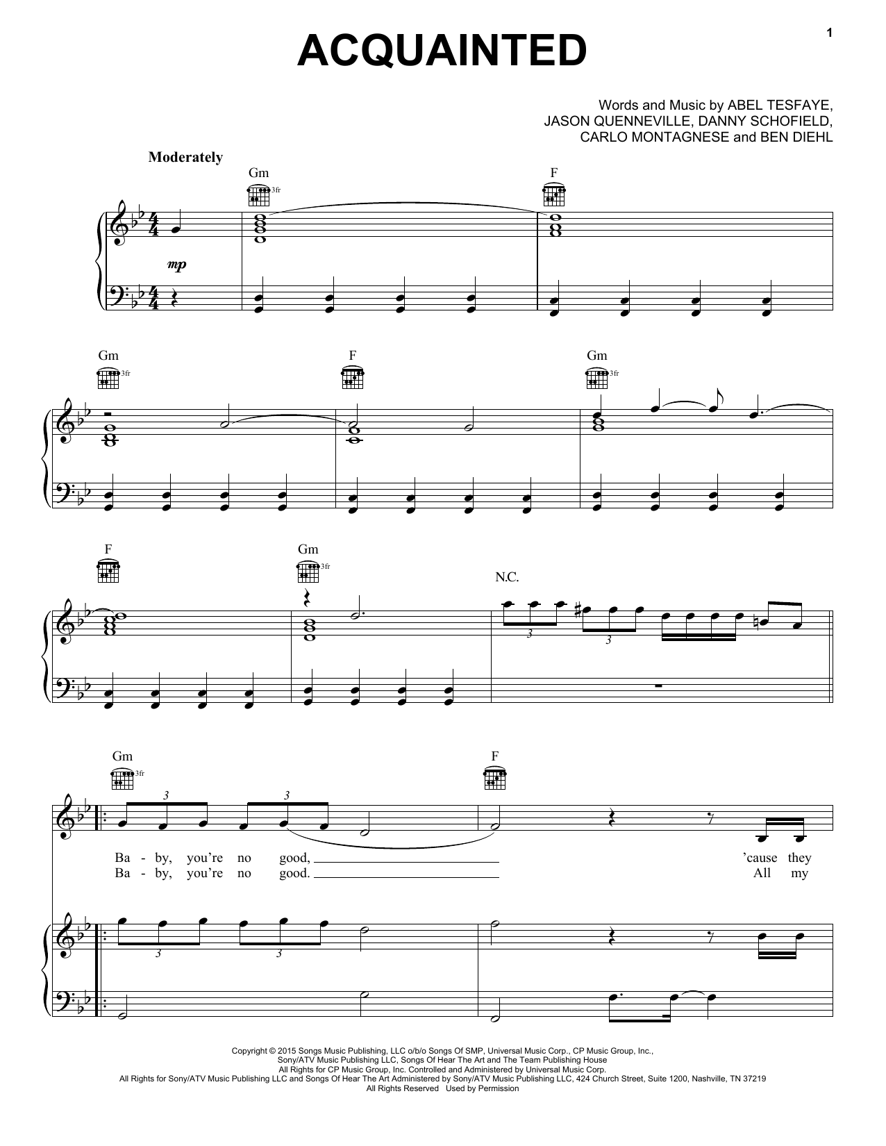 The Weeknd Acquainted sheet music notes and chords. Download Printable PDF.