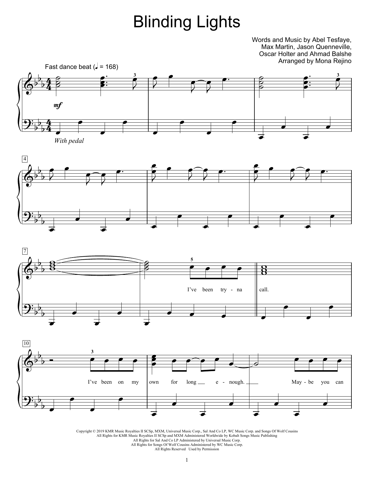 The Weeknd Blinding Lights (arr. Mona Rejino) sheet music notes and chords. Download Printable PDF.