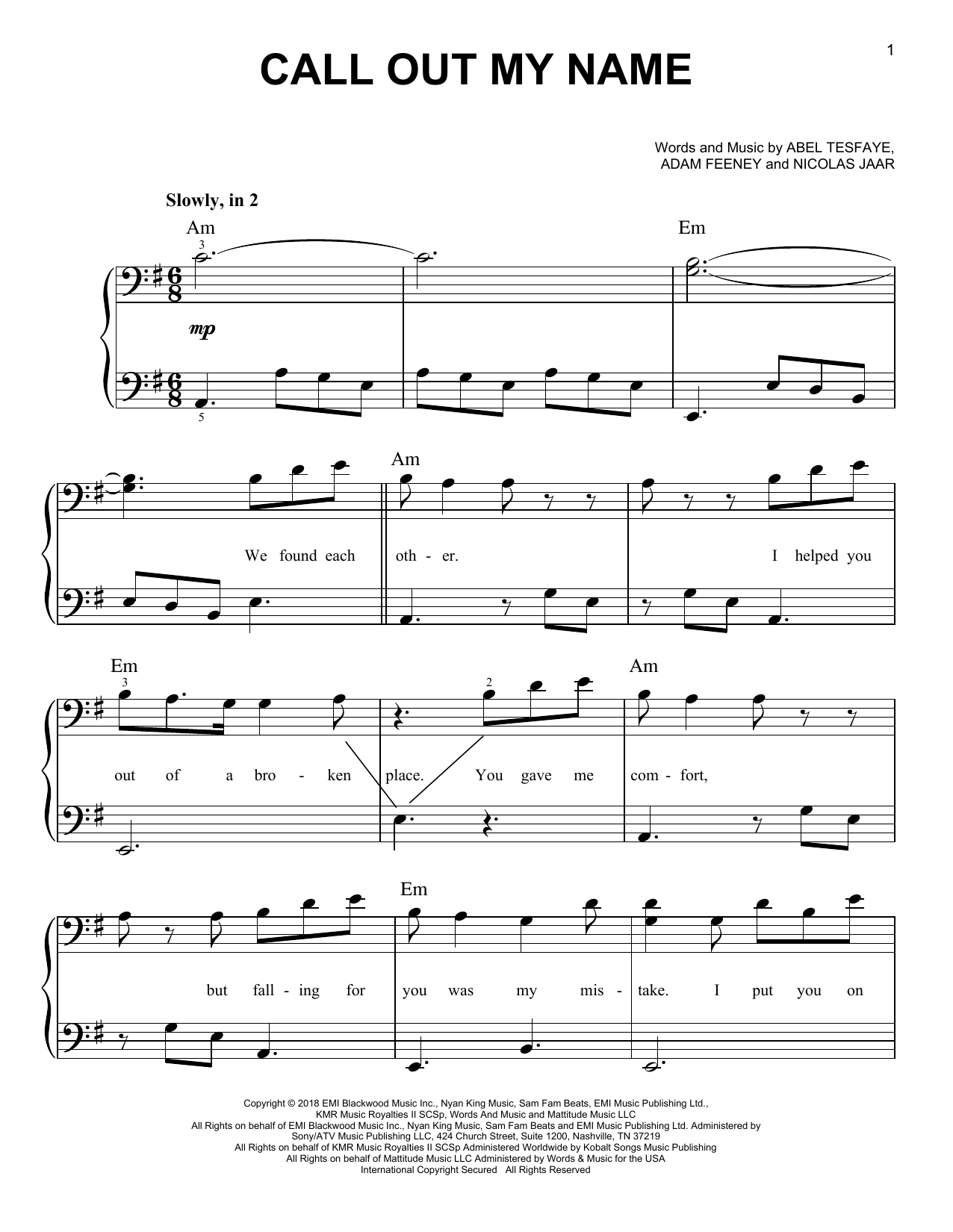 The Weeknd Call Out My Name sheet music notes and chords. Download Printable PDF.