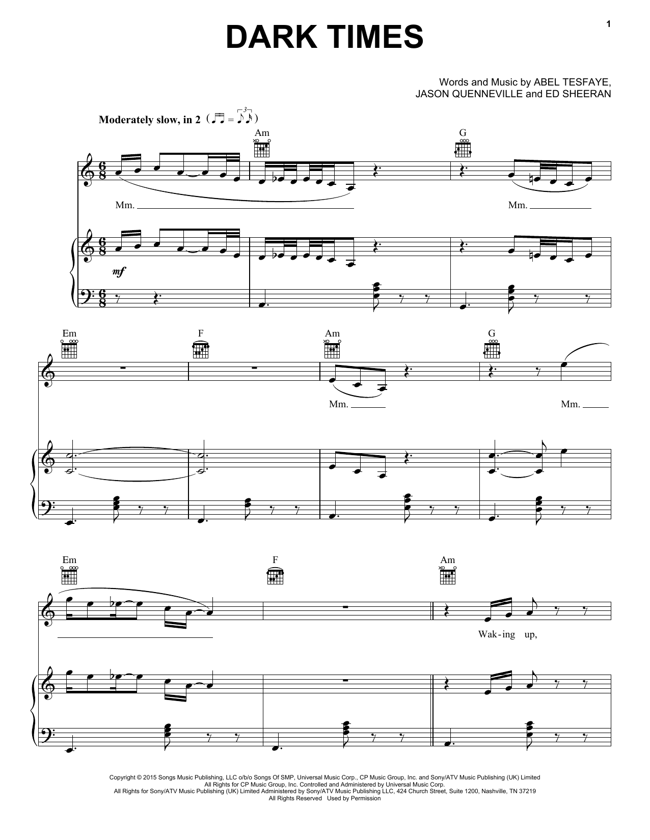 Learn to play The Weeknd Dark Times sheet music for Piano, Vocal & Guitar Chords (Right-Hand Melody) in minutes. Price: 7.8900$ The Weeknd Dark Times sheet music notes and chords arranged for Piano, Vocal & Guitar Chords (Right-Hand Melody)