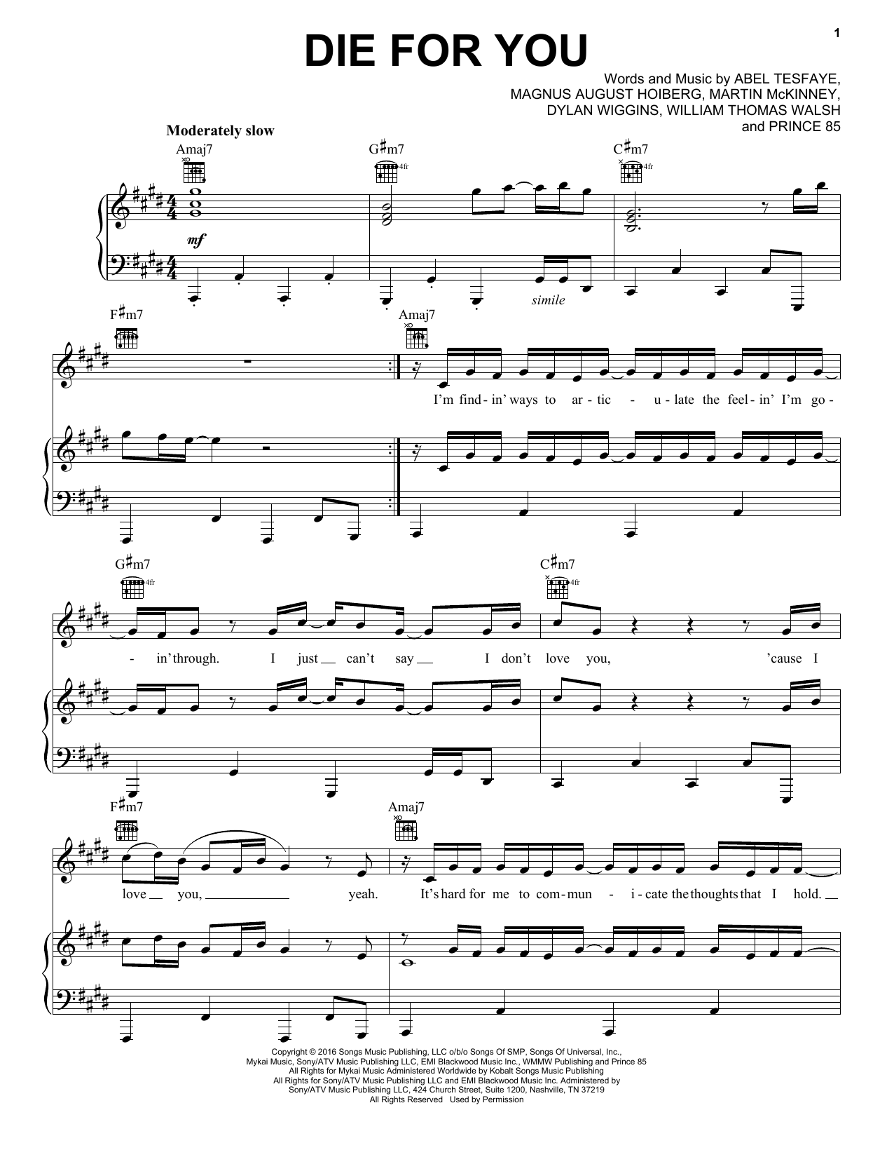 The Weeknd Die For You sheet music notes and chords. Download Printable PDF.