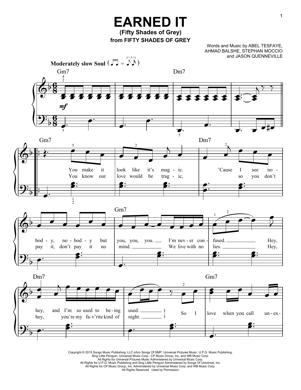 The Weeknd Earned It (Fifty Shades Of Grey) sheet music notes and chords. Download Printable PDF.