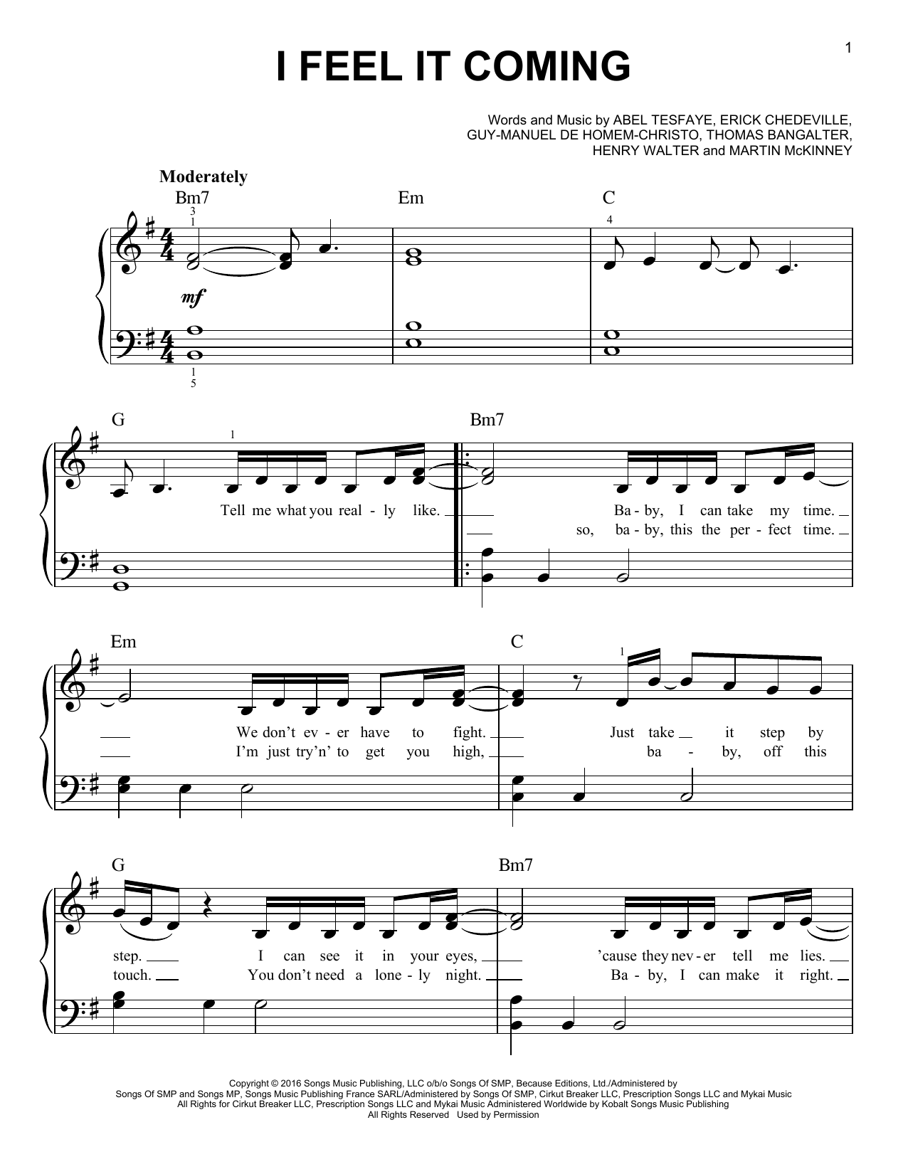 The Weeknd I Feel It Coming (feat. Daft Punk) sheet music notes and chords. Download Printable PDF.