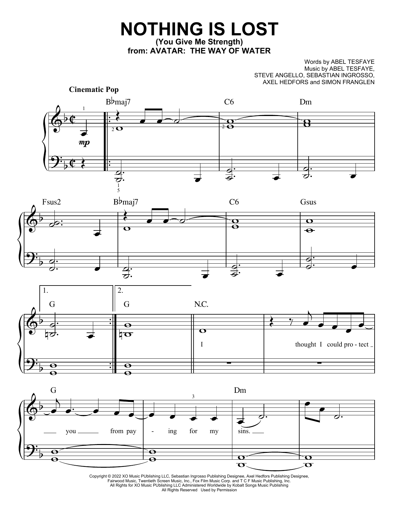 The Weeknd Nothing Is Lost sheet music notes and chords arranged for Piano, Vocal & Guitar Chords (Right-Hand Melody)