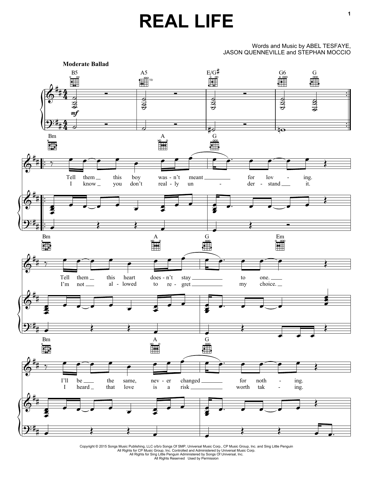 The Weeknd Real Life sheet music notes and chords. Download Printable PDF.