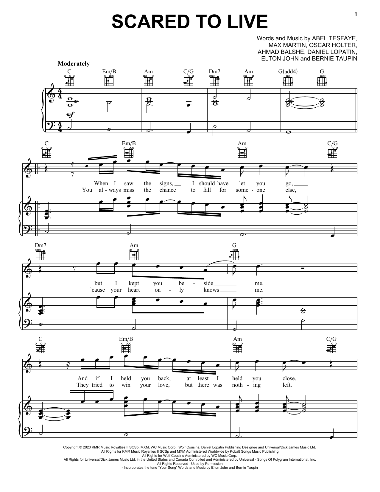 The Weeknd Scared To Live sheet music notes and chords. Download Printable PDF.