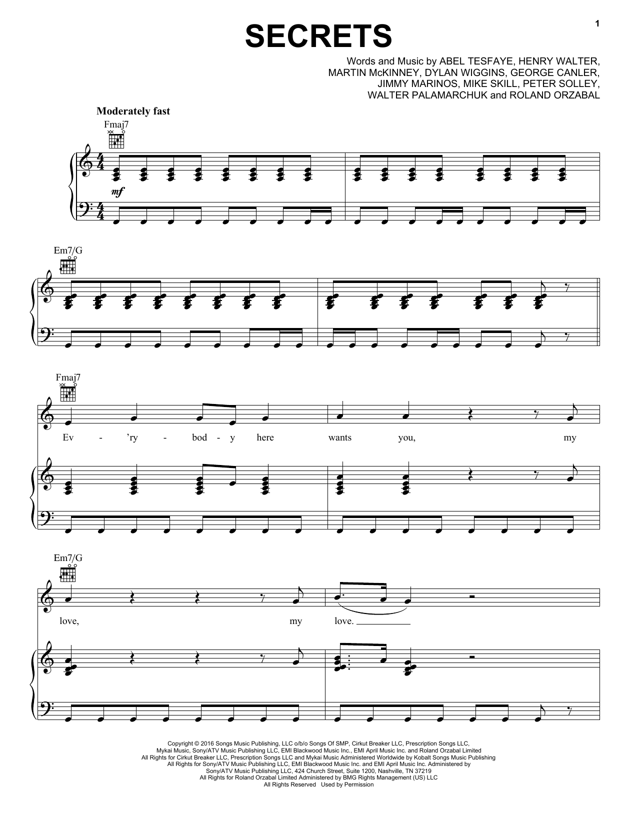 The Weeknd Secrets sheet music notes and chords. Download Printable PDF.