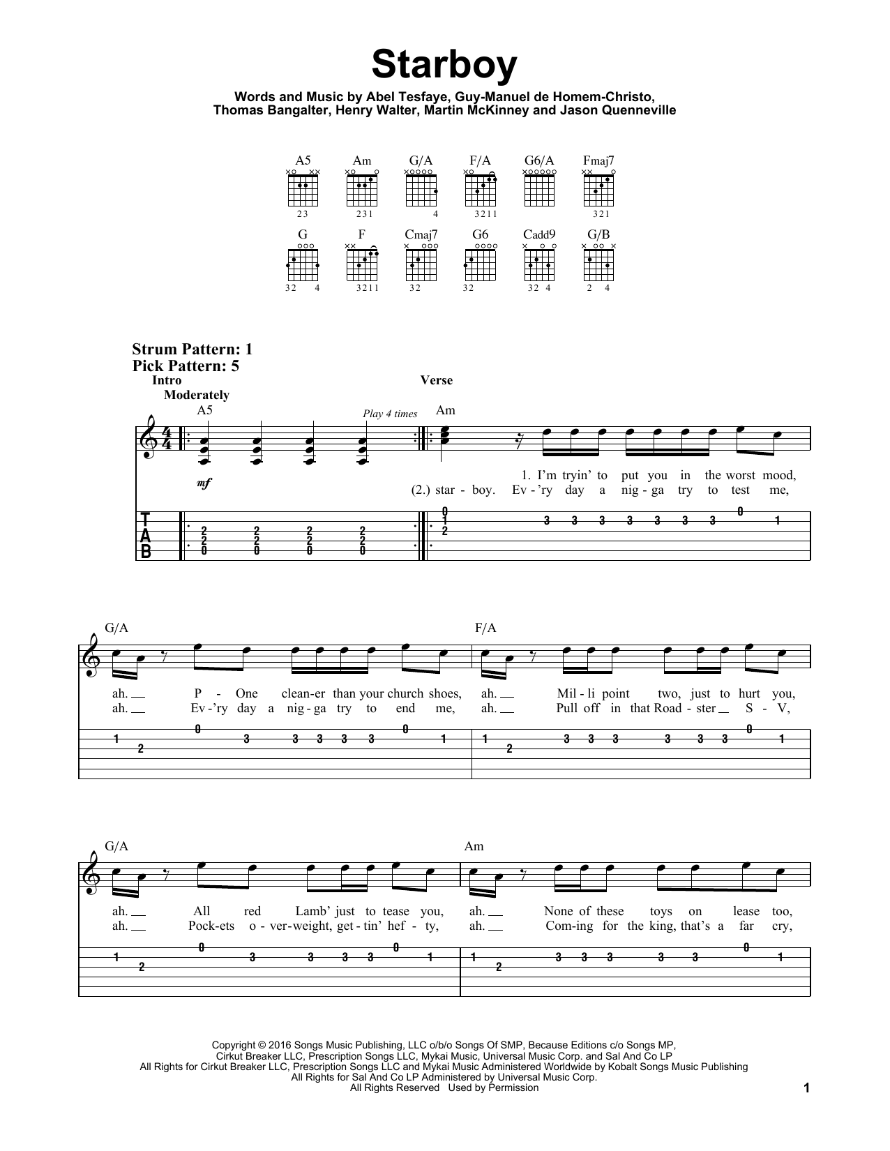 The Weeknd feat. Daft Punk Starboy sheet music notes and chords. Download Printable PDF.