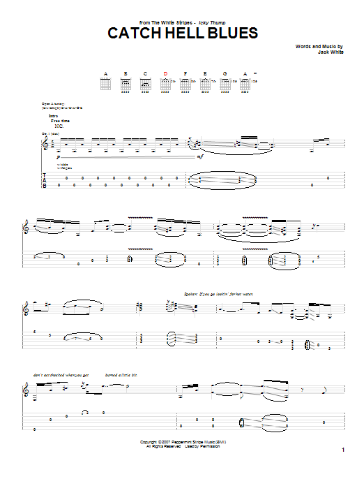Learn to play The White Stripes Catch Hell Blues sheet music for Guitar Tab in minutes. Price: 7.8900$ The White Stripes Catch Hell Blues sheet music notes and chords arranged for Guitar Tab