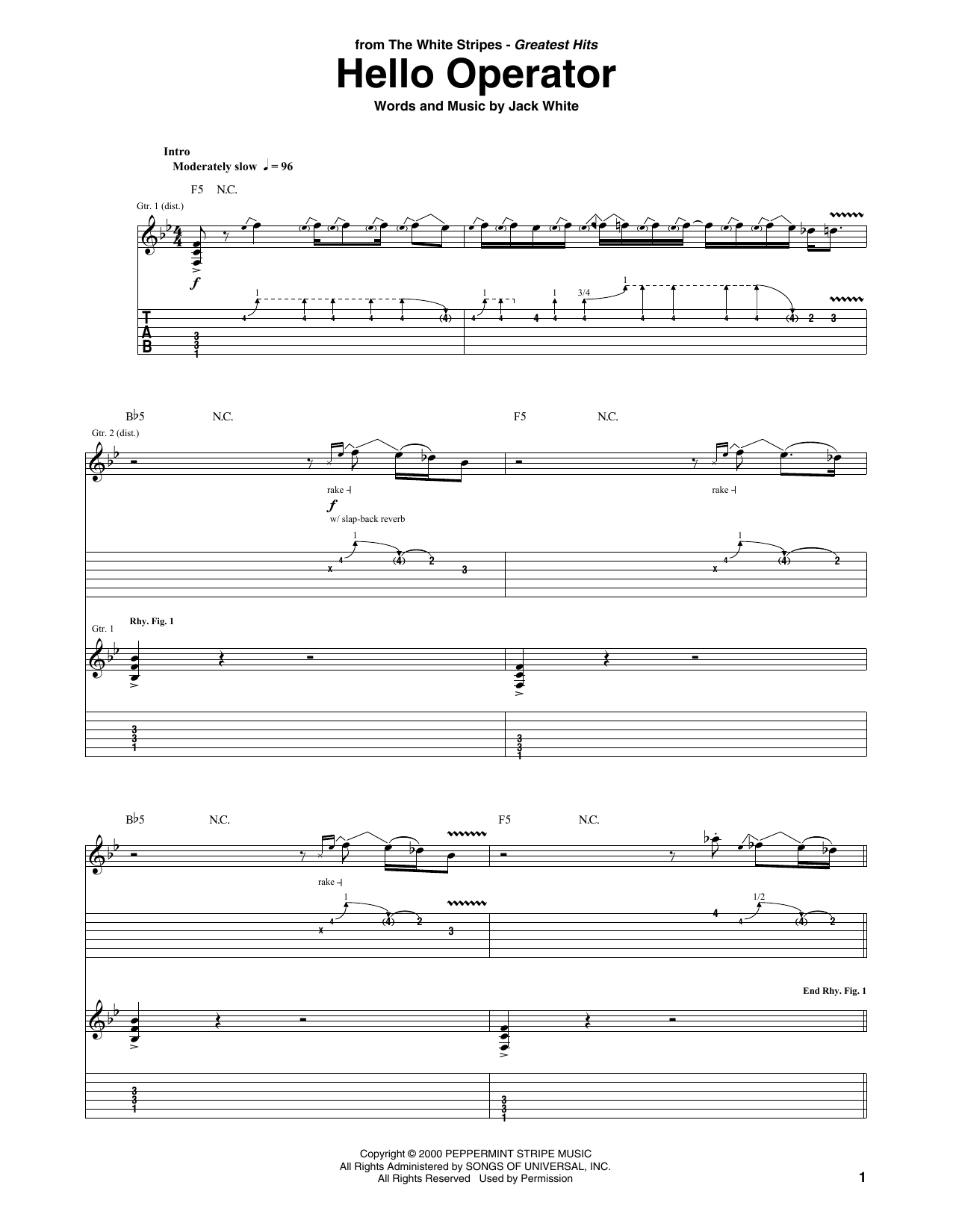 Learn to play The White Stripes Hello Operator sheet music for Guitar Tab in minutes. Price: 7.8900$ The White Stripes Hello Operator sheet music notes and chords arranged for Guitar Tab