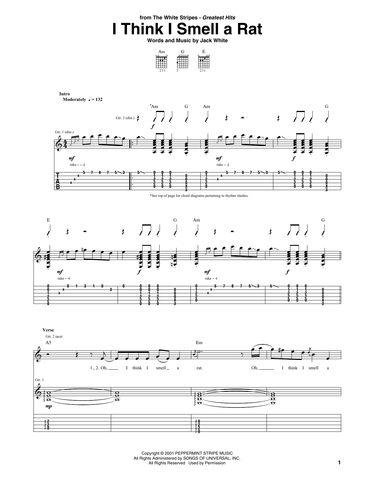 Learn to play The White Stripes I Think I Smell A Rat sheet music for Guitar Tab in minutes. Price: 7.8900$ The White Stripes I Think I Smell A Rat sheet music notes and chords arranged for Guitar Tab