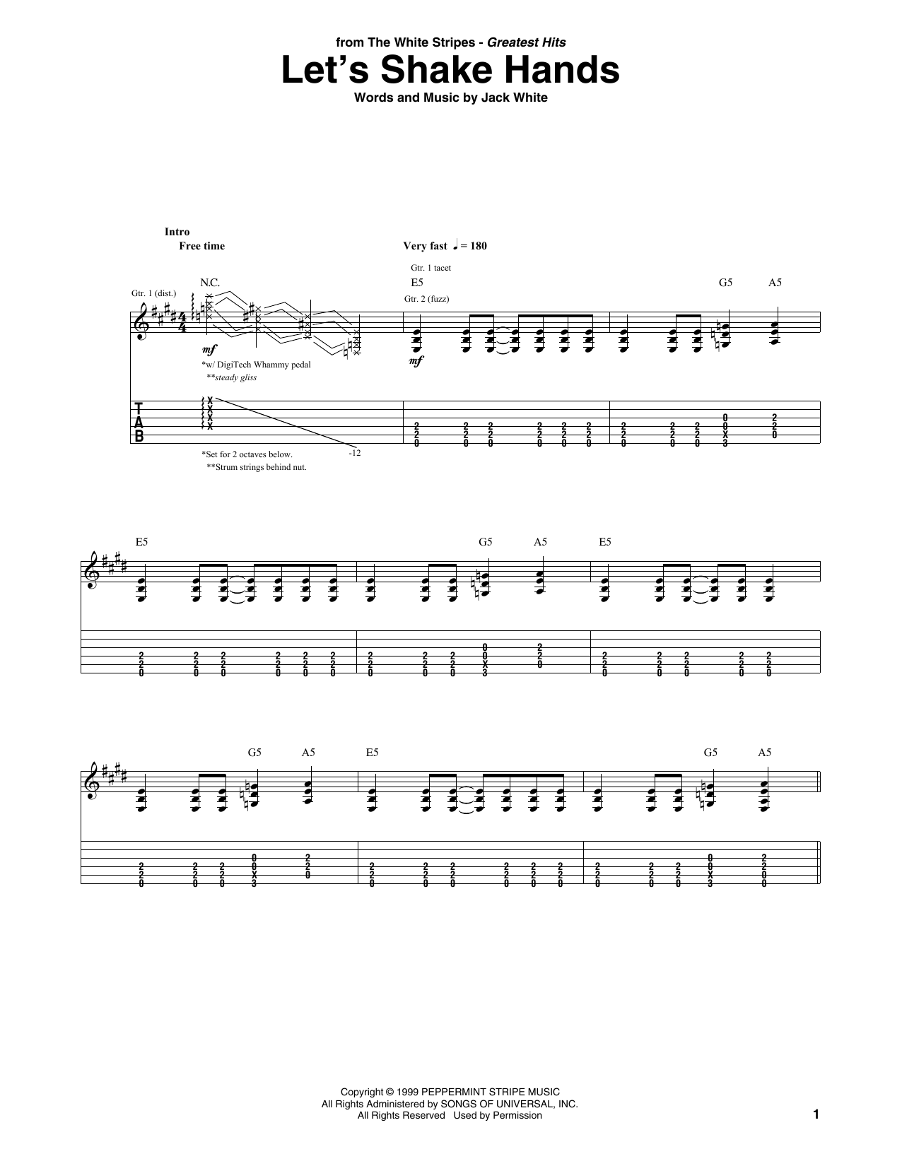 Learn to play The White Stripes Let's Shake Hands sheet music for Guitar Tab in minutes. Price: 7.8900$ The White Stripes Let's Shake Hands sheet music notes and chords arranged for Guitar Tab