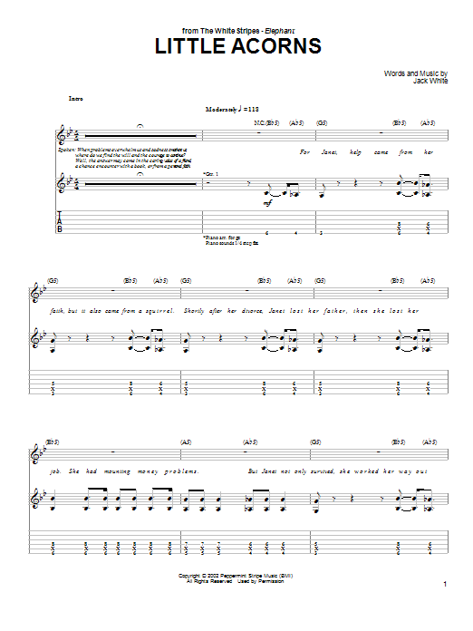 Learn to play The White Stripes Little Acorns sheet music for Guitar Tab in minutes. Price: 7.8900$ The White Stripes Little Acorns sheet music notes and chords arranged for Guitar Tab