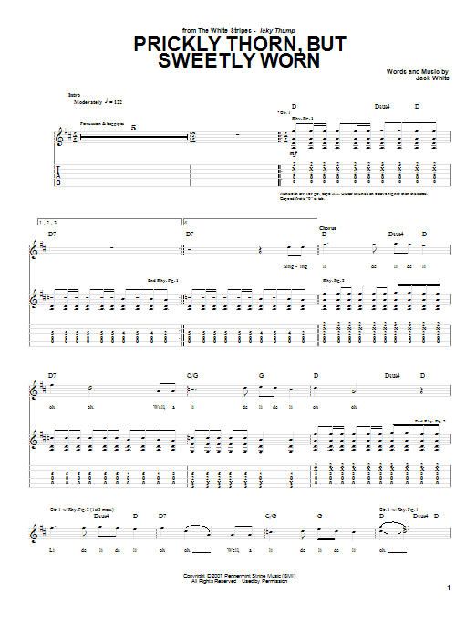 Learn to play The White Stripes Prickly Thorn, But Sweetly Worn sheet music for Guitar Tab in minutes. Price: 7.8900$ The White Stripes Prickly Thorn, But Sweetly Worn sheet music notes and chords arranged for Guitar Tab