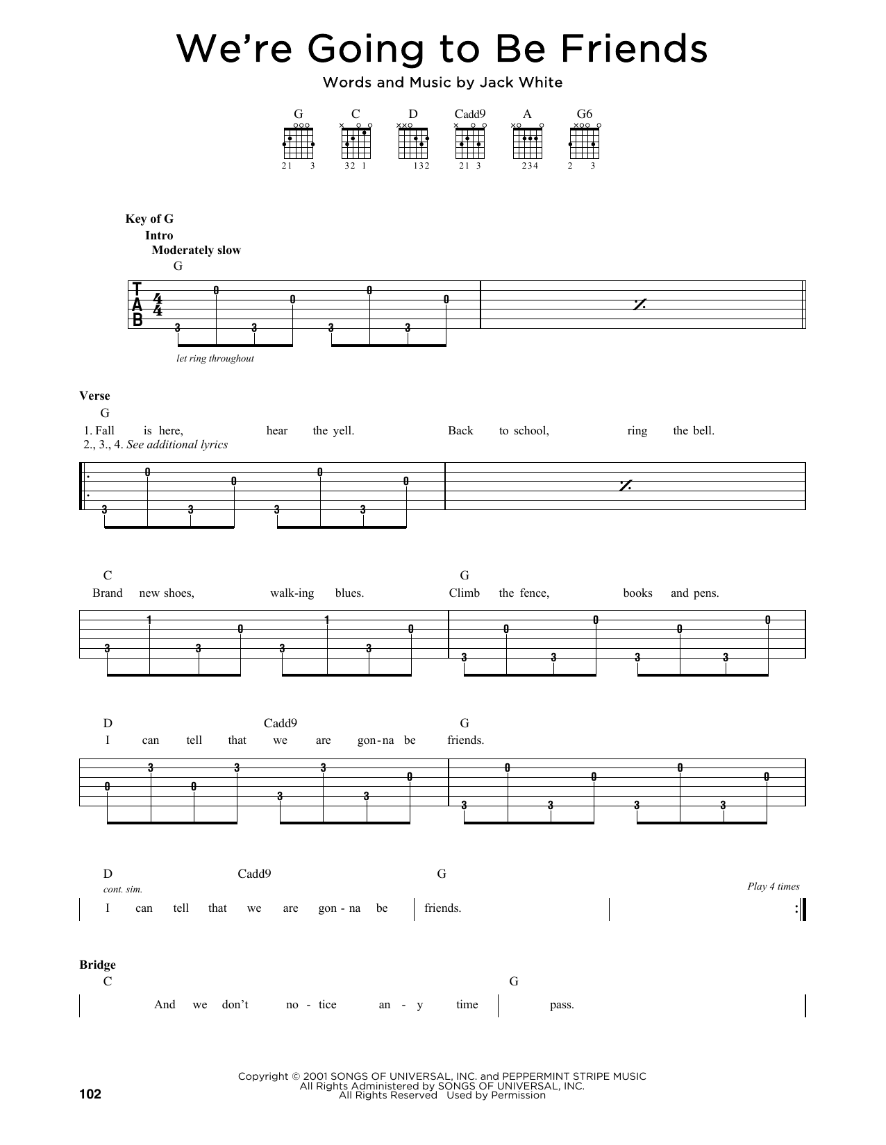 The White Stripes We're Going To Be Friends sheet music notes and chords. Download Printable PDF.