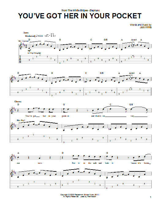 Learn to play The White Stripes You've Got Her In Your Pocket sheet music for Guitar Chords/Lyrics in minutes. Price: 4.4900$ The White Stripes You've Got Her In Your Pocket sheet music notes and chords arranged for Guitar Chords/Lyrics