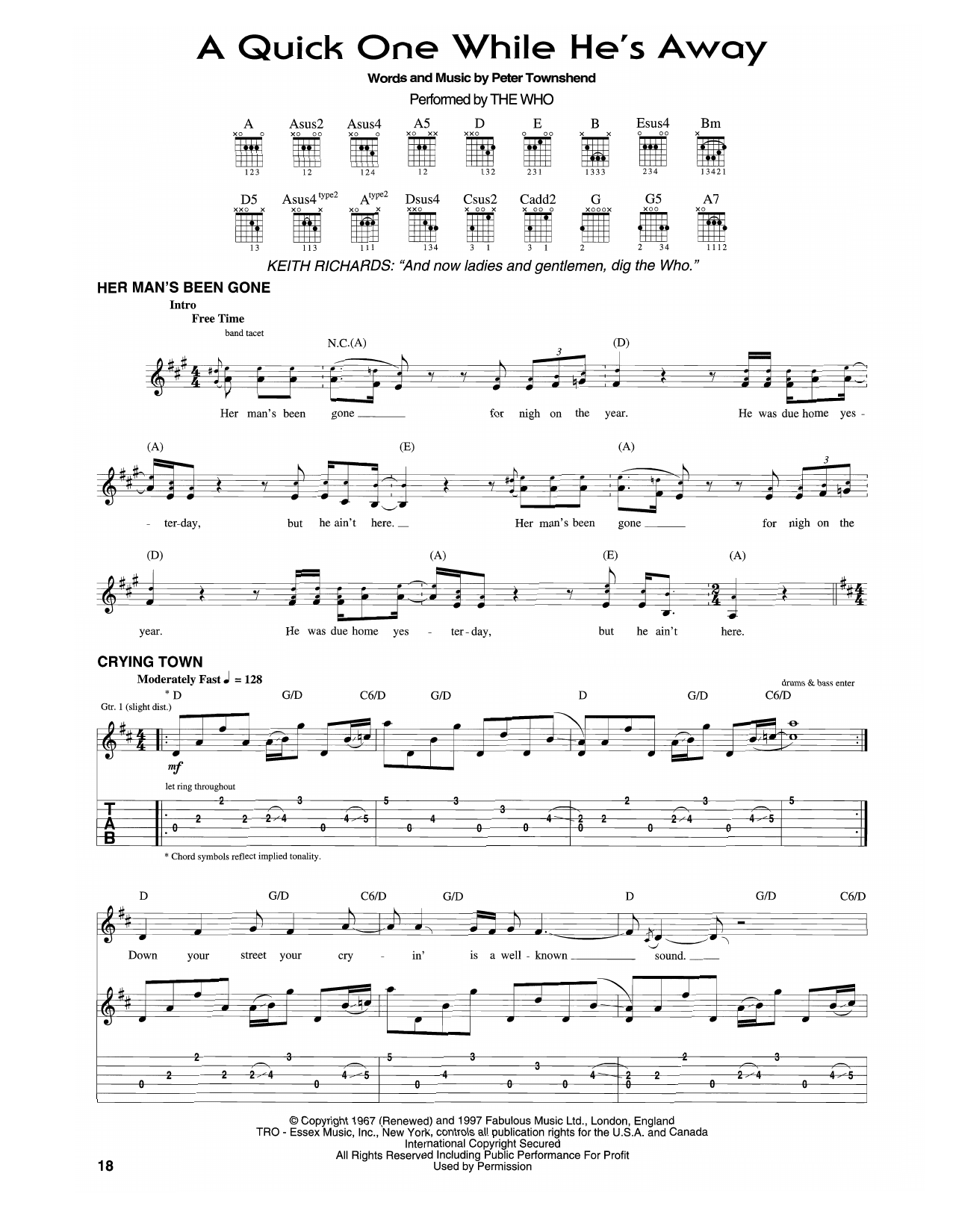 The Who A Quick One While He's Away sheet music notes and chords. Download Printable PDF.