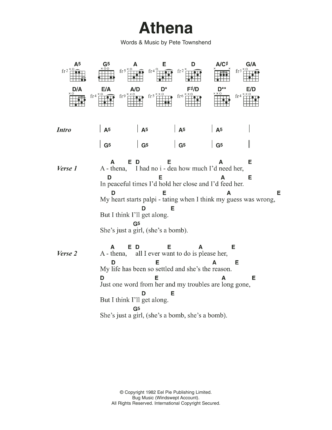 The Who Athena sheet music notes and chords. Download Printable PDF.