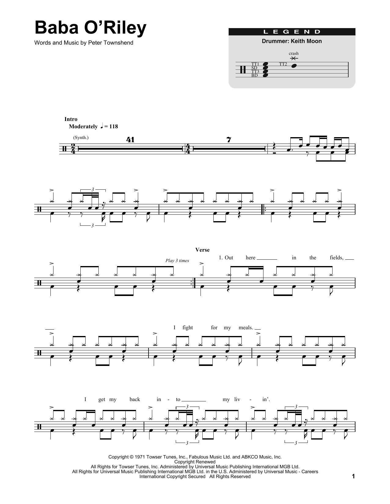 The Who Baba O'Riley sheet music notes and chords. Download Printable PDF.