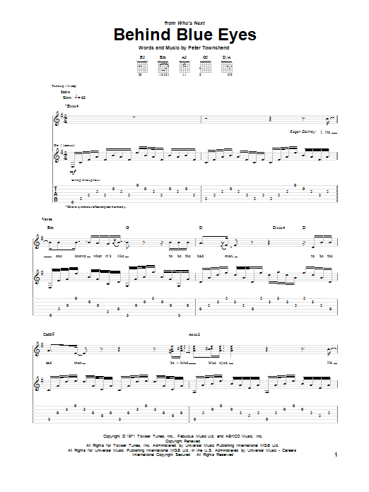 The Who Behind Blue Eyes sheet music notes and chords. Download Printable PDF.