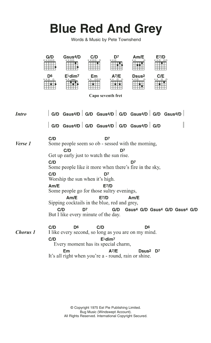 The Who Blue, Red and Grey sheet music notes and chords. Download Printable PDF.