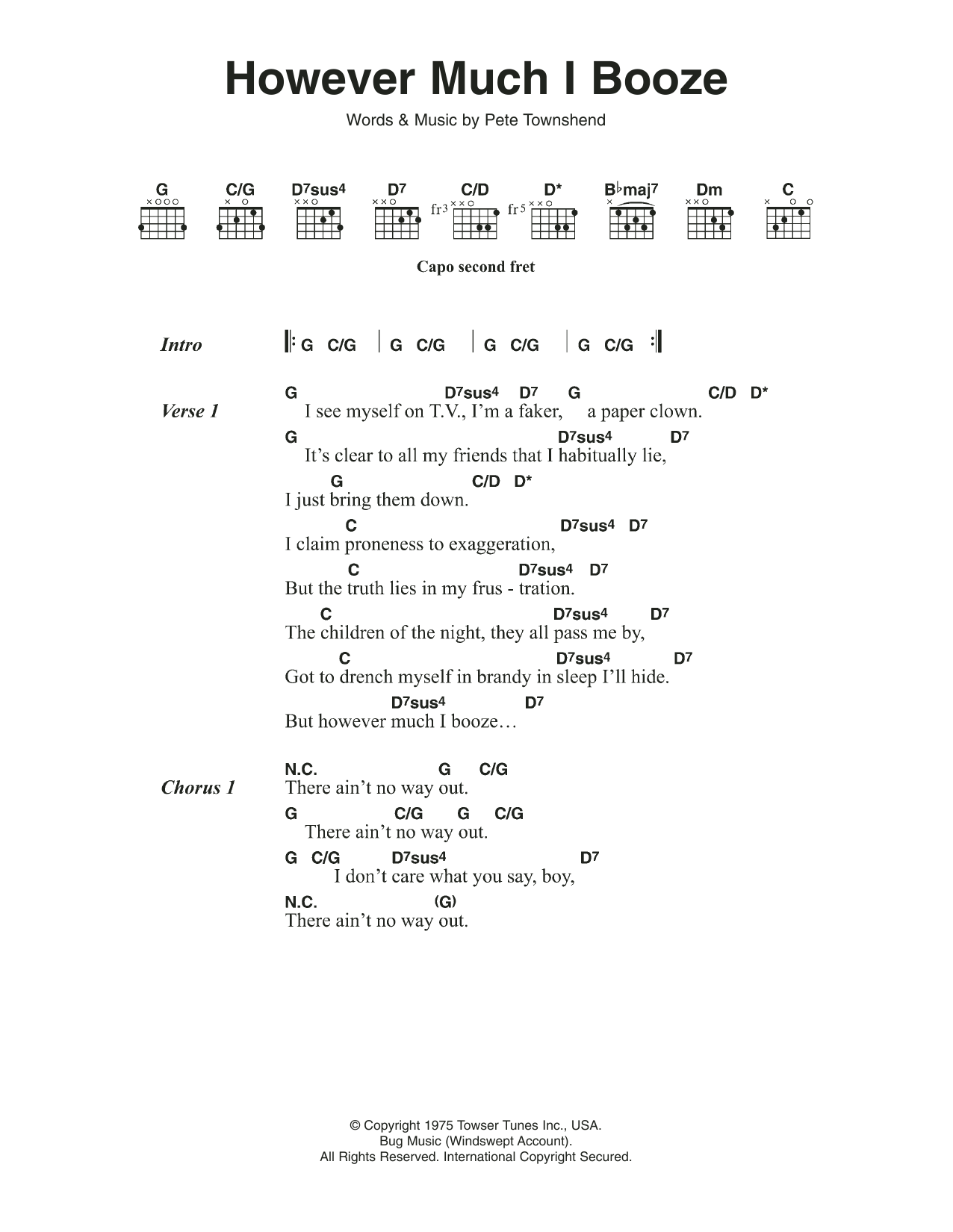 The Who However Much I Booze sheet music notes and chords. Download Printable PDF.