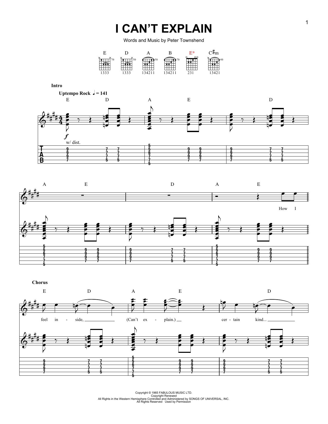 The Who I Can't Explain sheet music notes and chords. Download Printable PDF.