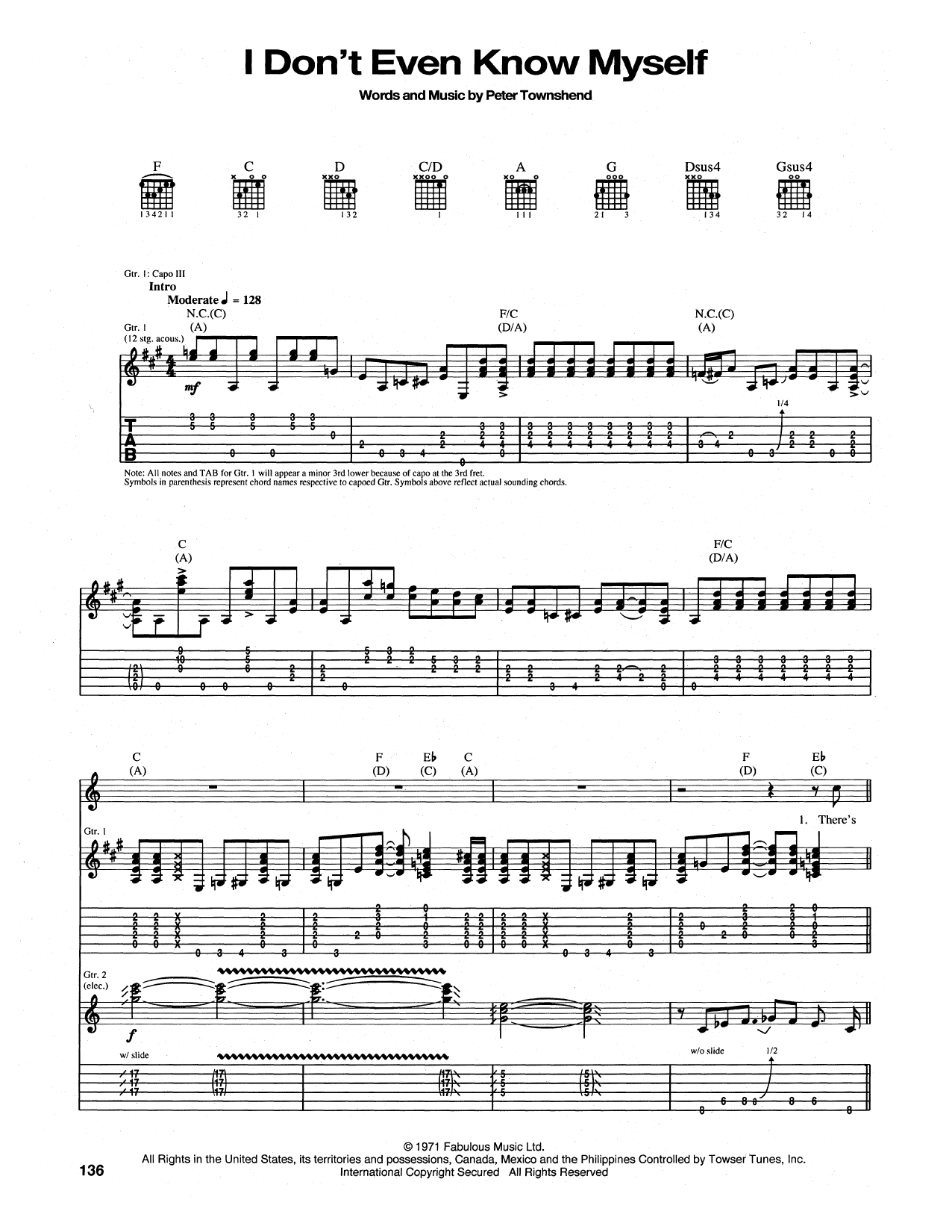 Learn to play The Who I Don't Even Know Myself sheet music for Guitar Tab in minutes. Price: 7.8900$ The Who I Don't Even Know Myself sheet music notes and chords arranged for Guitar Tab