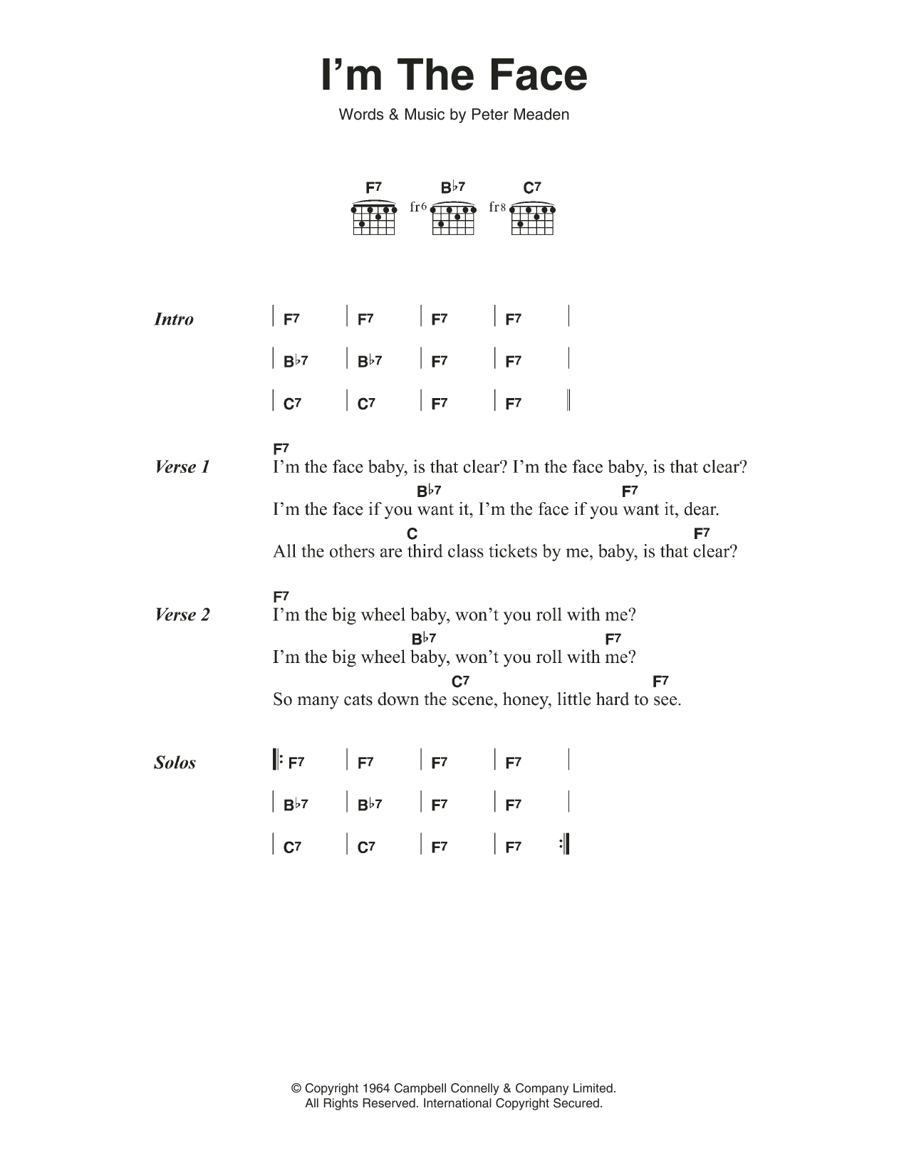 The Who I'm The Face sheet music notes and chords. Download Printable PDF.