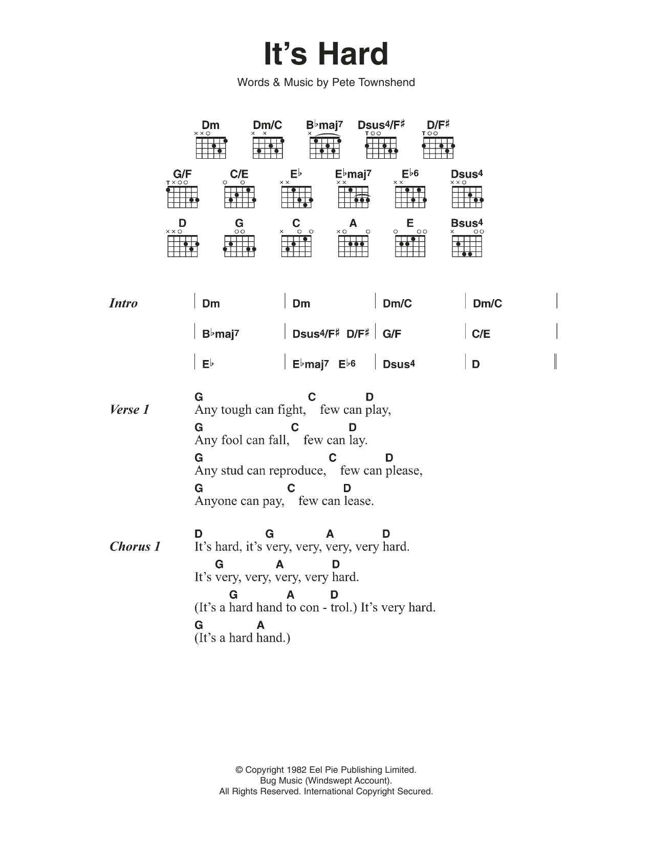 The Who It's Hard sheet music notes and chords. Download Printable PDF.