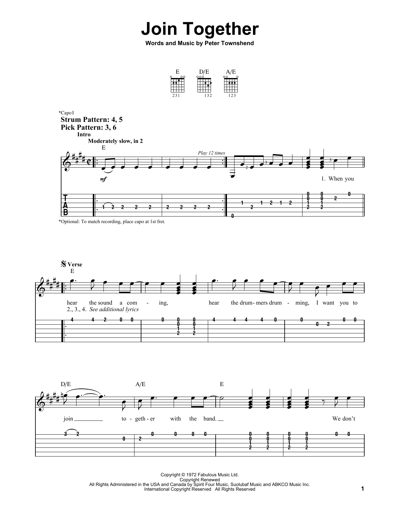 The Who Join Together sheet music notes and chords. Download Printable PDF.