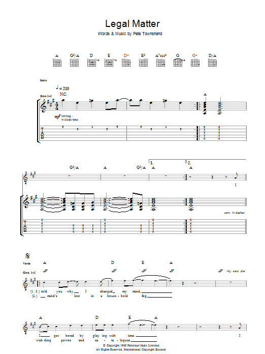 Learn to play The Who Legal Matter sheet music for Guitar Tab in minutes. Price: 7.8900$ The Who Legal Matter sheet music notes and chords arranged for Guitar Tab