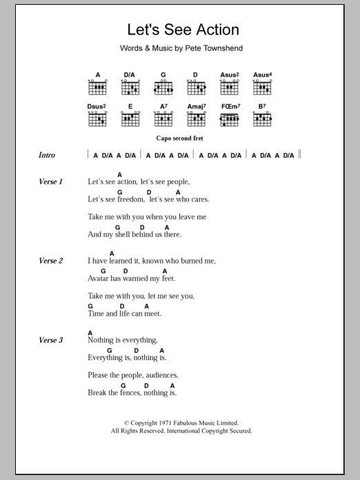 The Who Let's See Action sheet music notes and chords. Download Printable PDF.