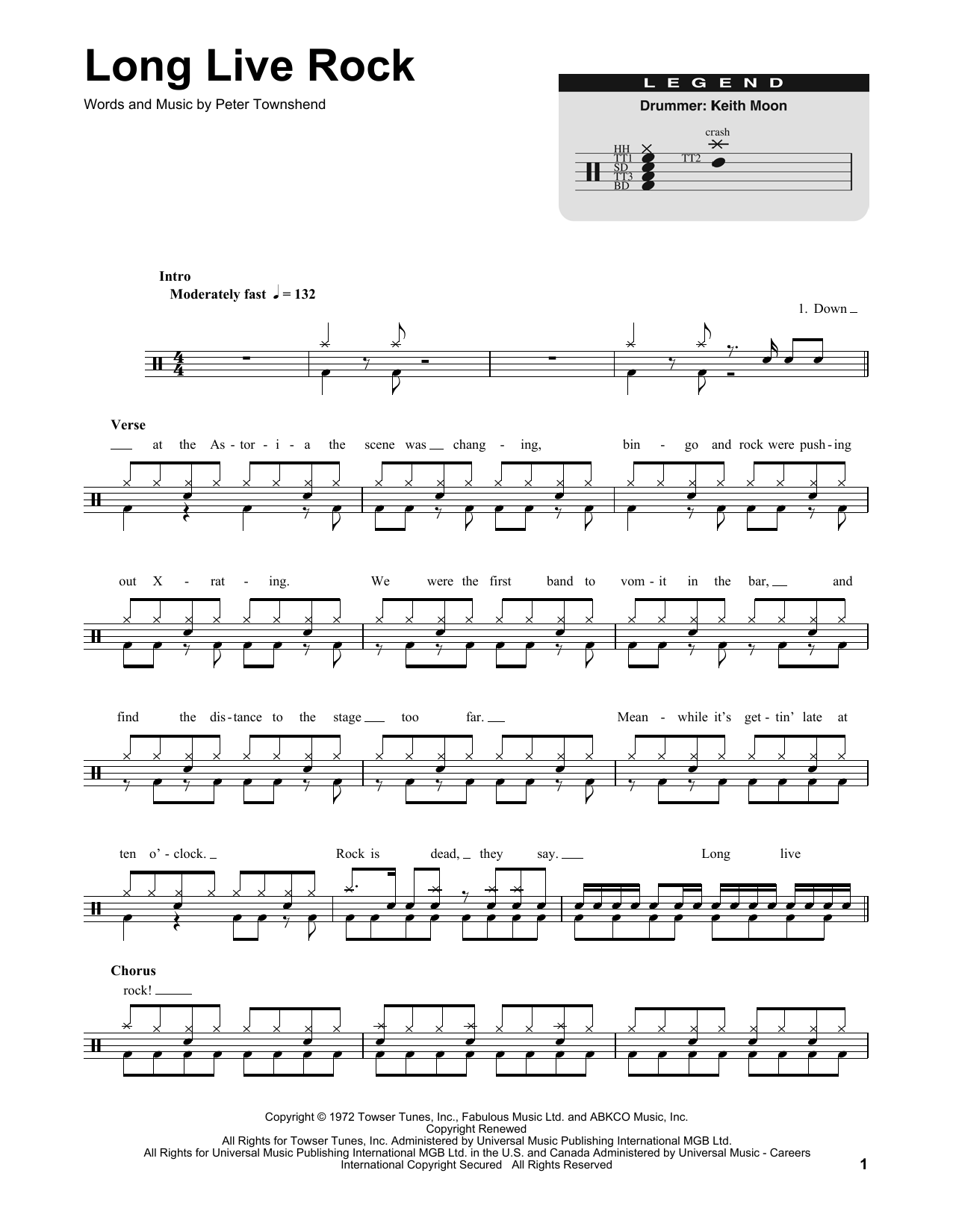 The Who Long Live Rock sheet music notes and chords. Download Printable PDF.