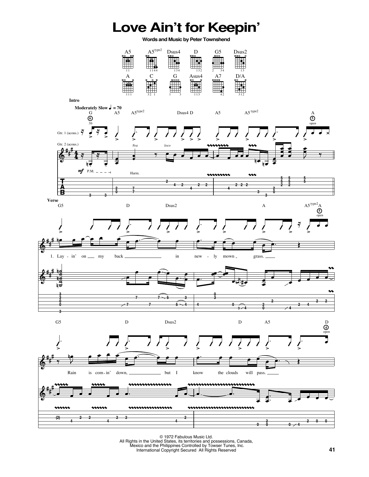 The Who Love Ain't For Keepin' sheet music notes and chords. Download Printable PDF.