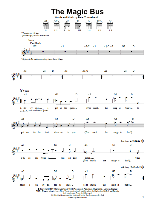 The Who Magic Bus sheet music notes and chords. Download Printable PDF.