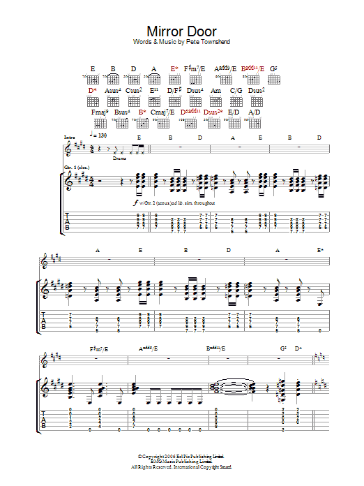 The Who Mirror Door sheet music notes and chords arranged for Guitar Tab