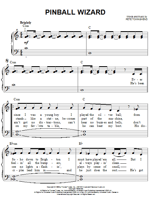 The Who Pinball Wizard sheet music notes and chords. Download Printable PDF.