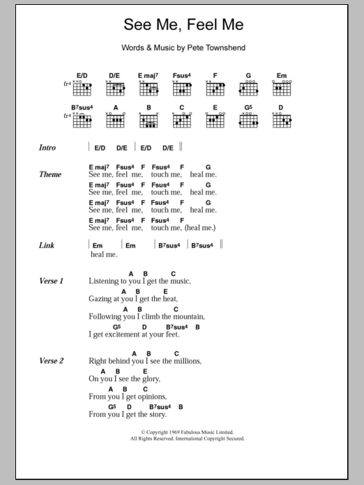 The Who See Me, Feel Me sheet music notes and chords. Download Printable PDF.