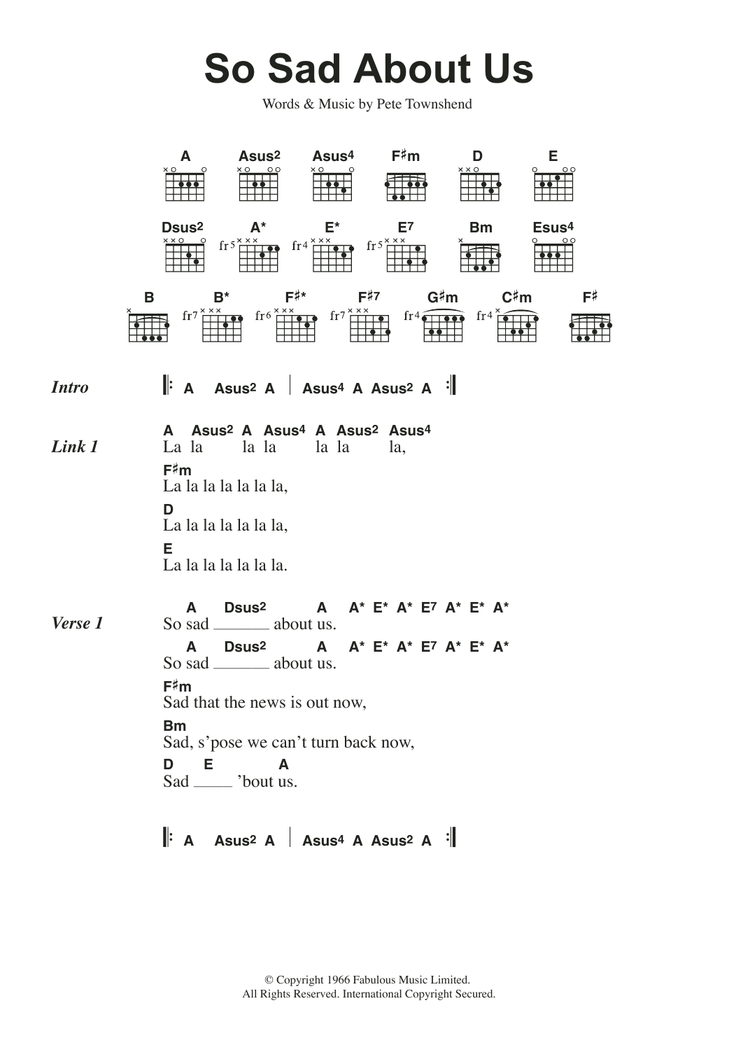 Learn to play The Who So Sad About Us sheet music for Guitar Tab in minutes. Price: 7.8900$ The Who So Sad About Us sheet music notes and chords arranged for Guitar Tab
