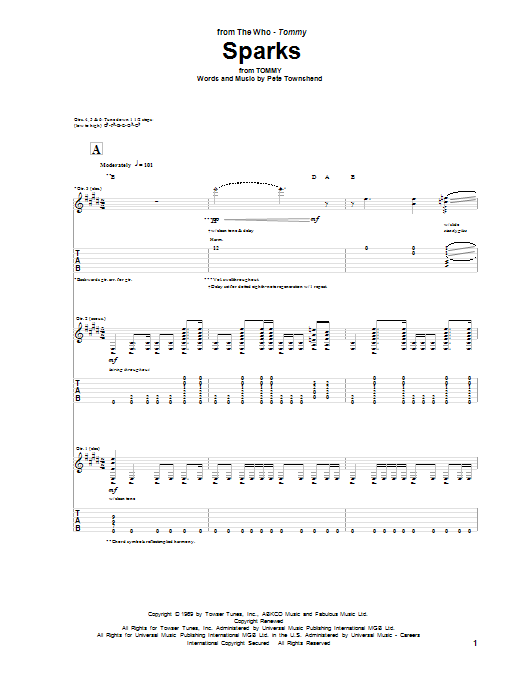 The Who Sparks sheet music notes and chords. Download Printable PDF.