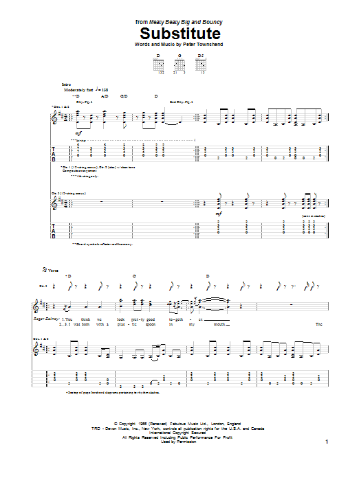 The Who Substitute sheet music notes and chords. Download Printable PDF.