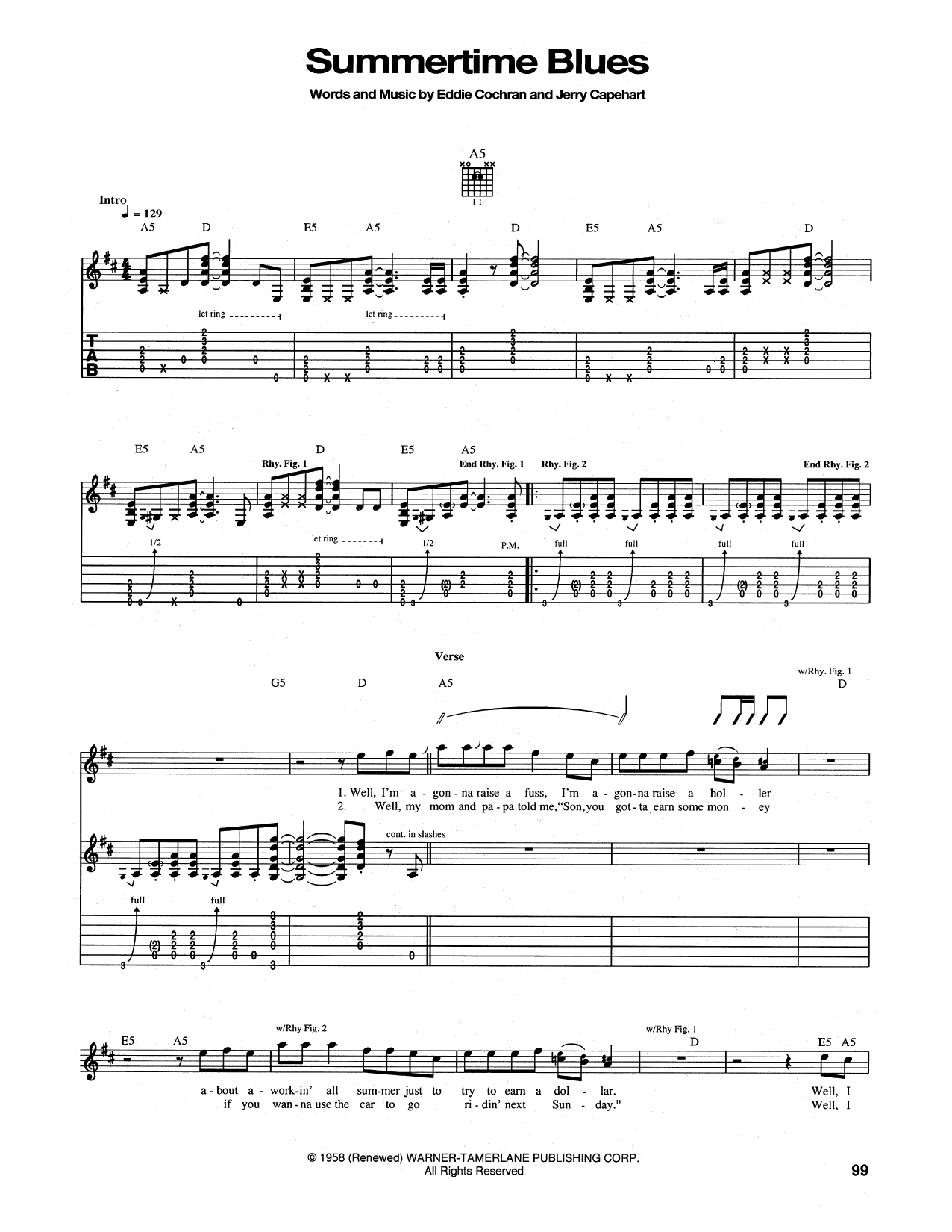 The Who Summertime Blues sheet music notes and chords. Download Printable PDF.