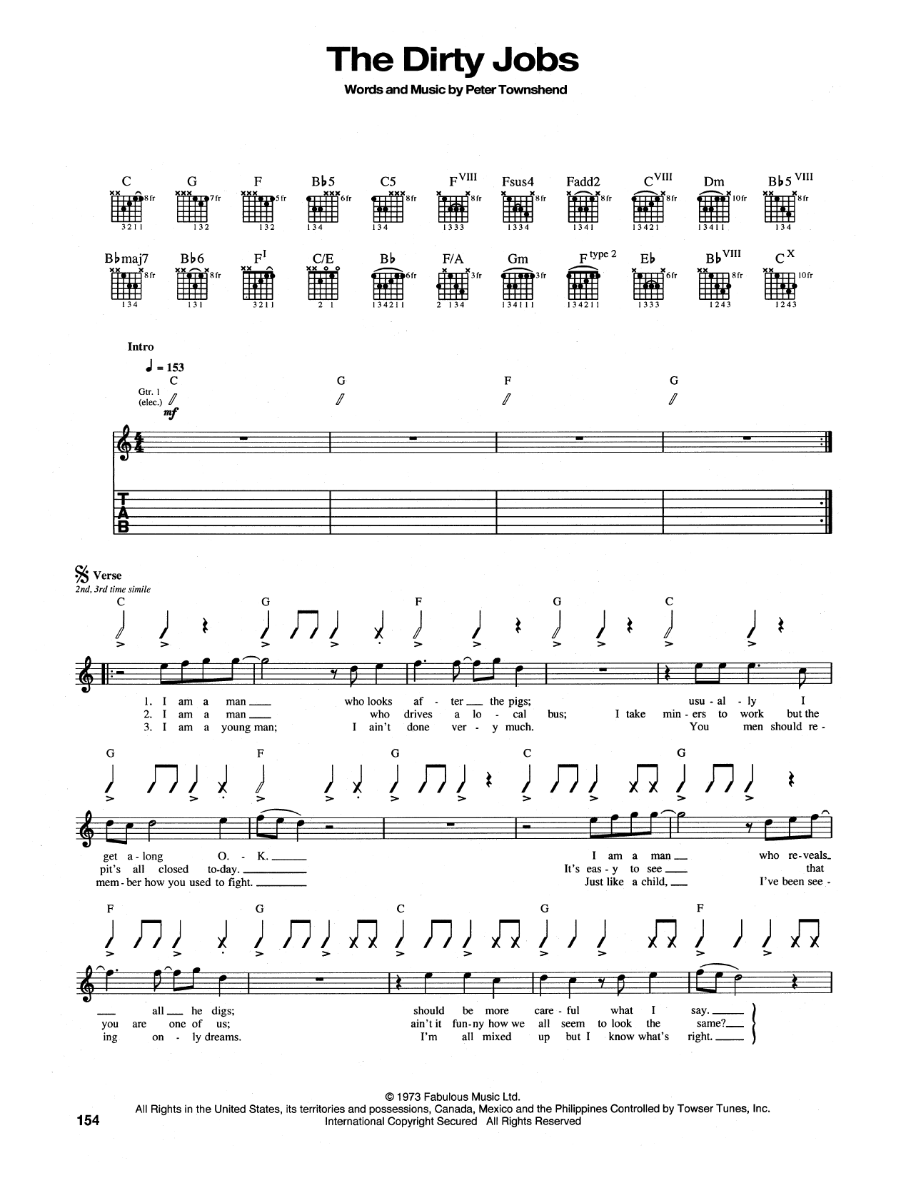 Learn to play The Who The Dirty Jobs sheet music for Guitar Tab in minutes. Price: 7.8900$ The Who The Dirty Jobs sheet music notes and chords arranged for Guitar Tab